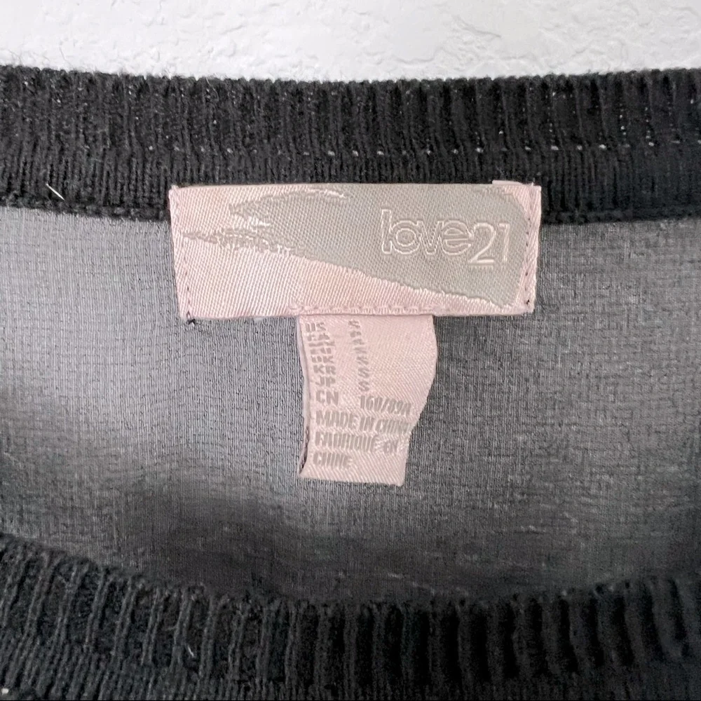 Love 21 Black Knit with Sheer Shoulder Top Size Small - Picture 2 of 3